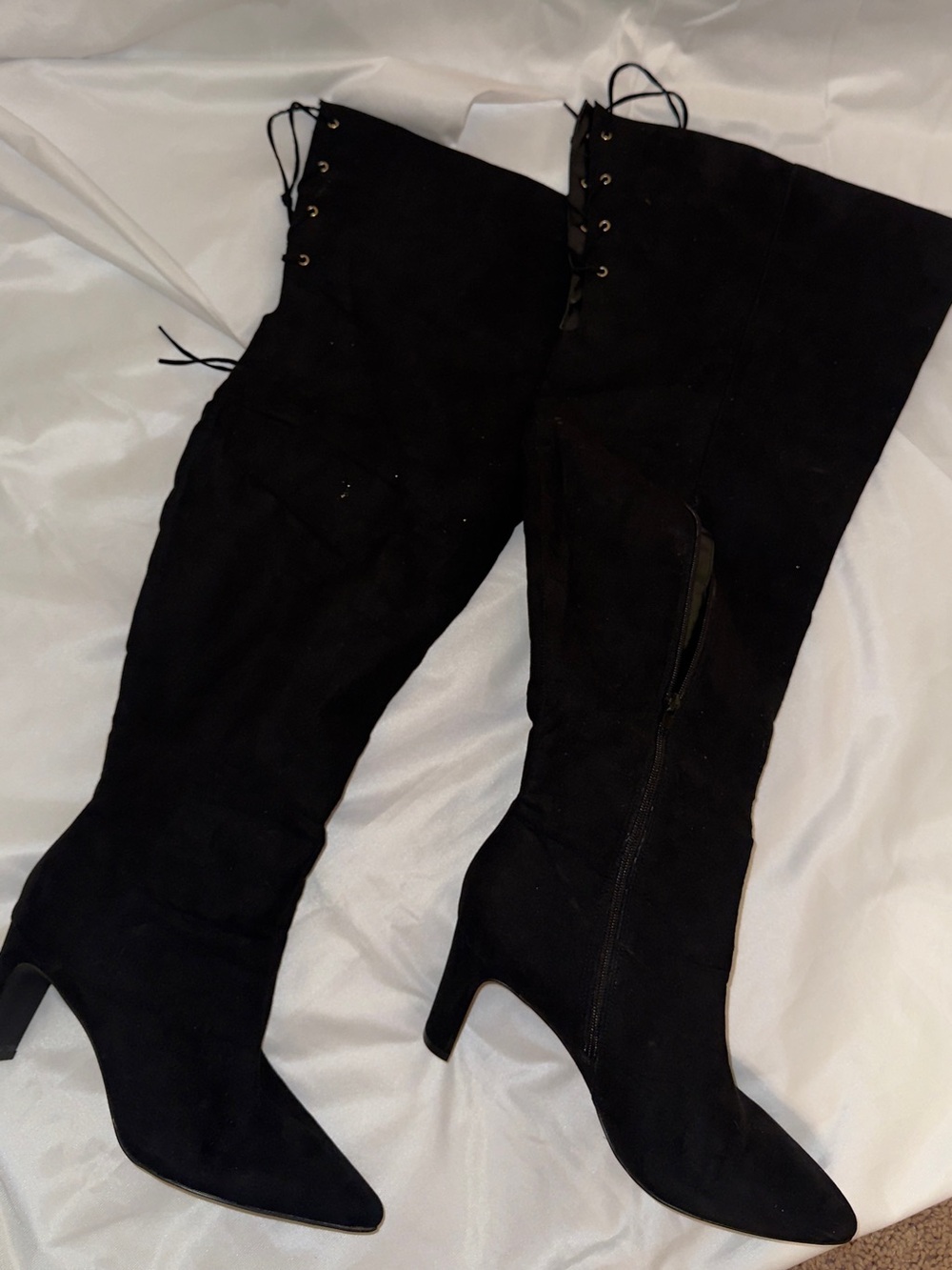Black Over-the-Knee Lace-Up Suede Boots